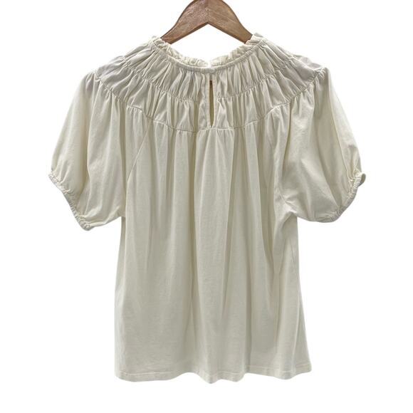 J. Crew 100% Cotton Ruched Ruffled Neckline Soft Flowy Short Sleeve Shirt Size M - Picture 5 of 9